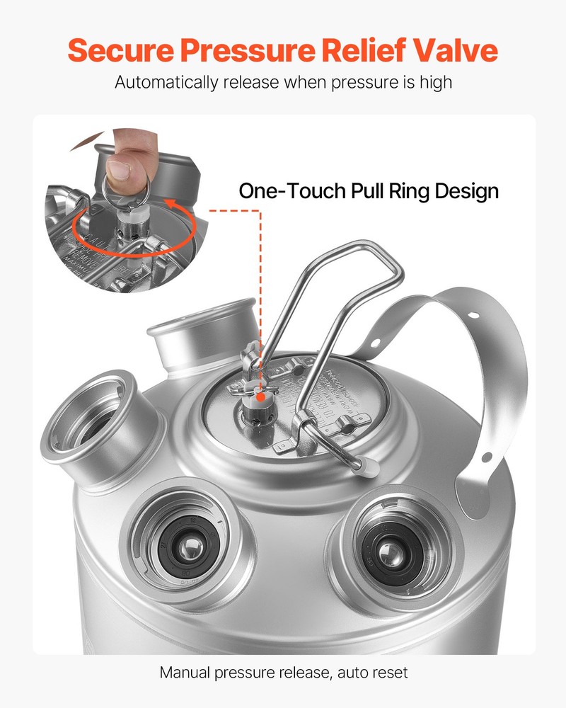 VEVOR Cleaning Keg 5 Gallon Beer Lines Cleaner with 4 D Couplers & Rubber Base