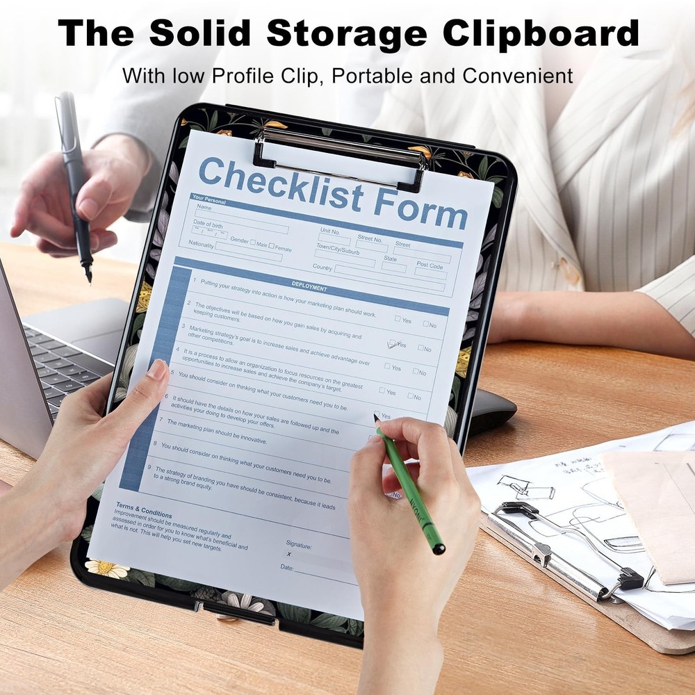 Clipboard with Storage,Plastic Storage Clipboard with Low Profile Clip, Heavy...