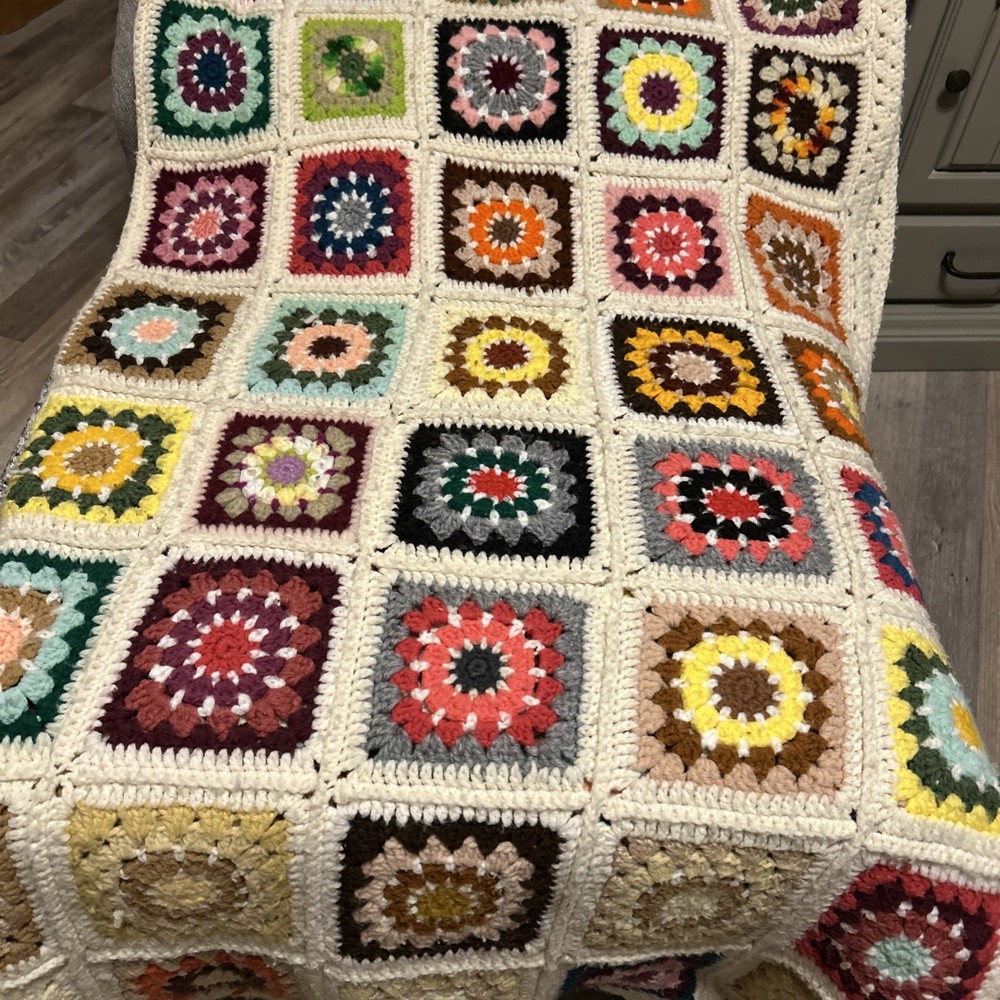 Vintage Granny Square Afghan - 92” X 60”