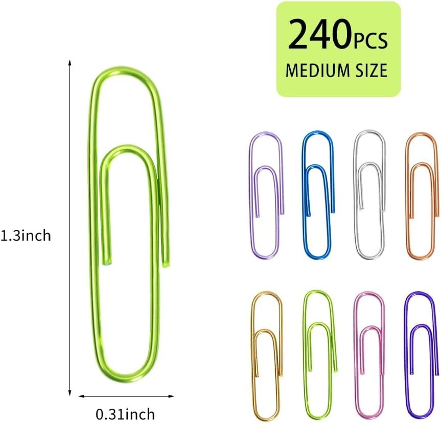240 Assorted Color Medium Paper Clips in Elegant Storage Box - Multi-functional