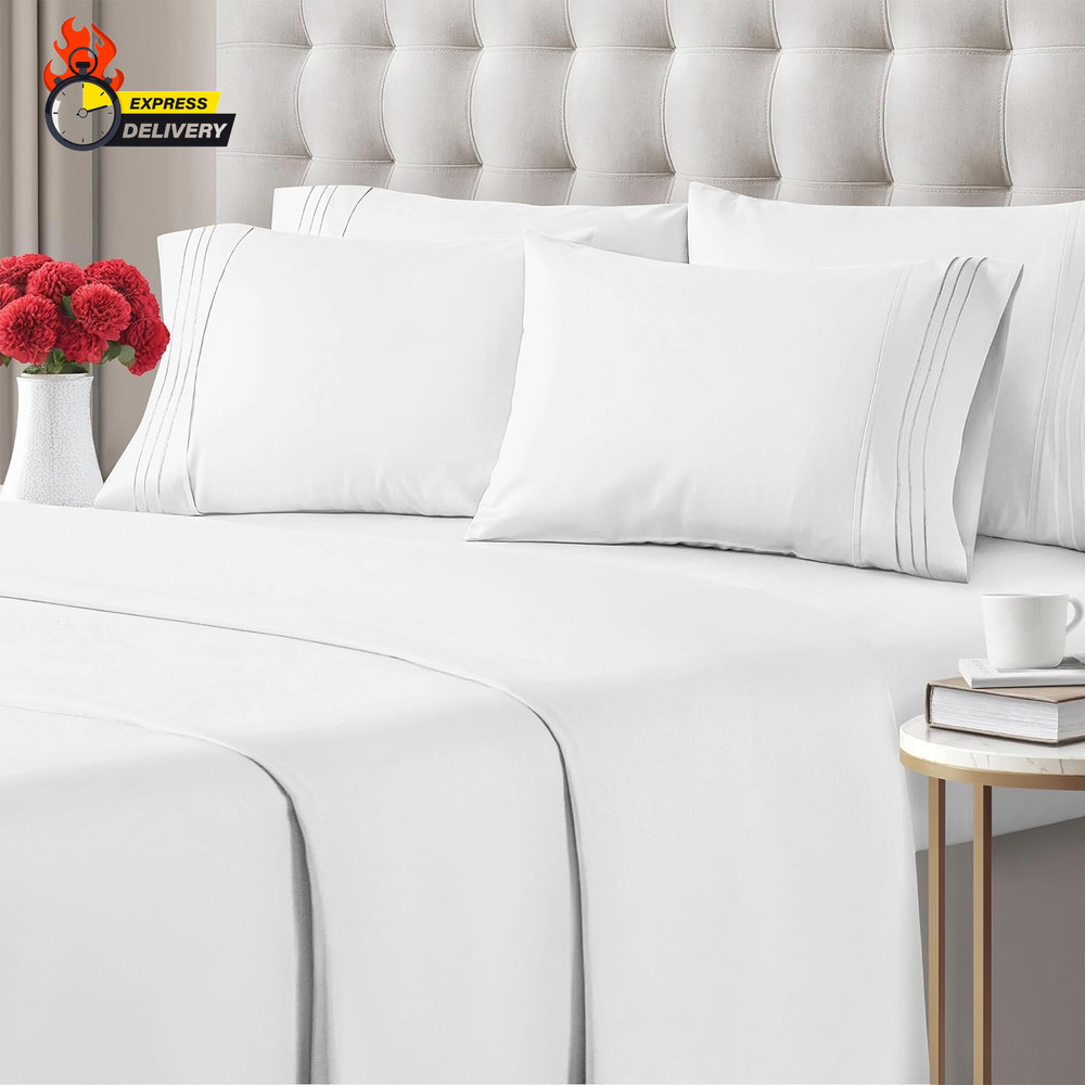 King 6 Piece Sheet Set - Breathable & Cooling Bed Sheets - Hotel Luxury Bed Shee