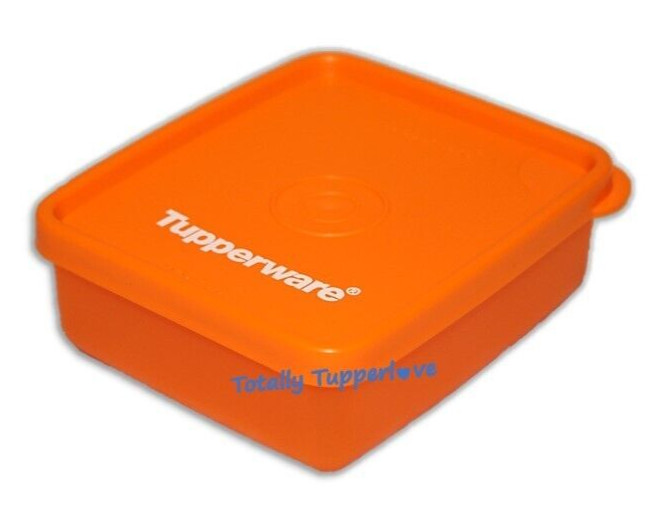 Tupperware Mini Square Away Keeper Small Single Container Logo Small Orange ❤️