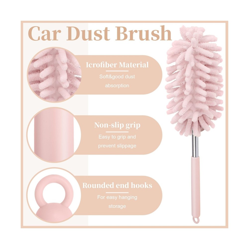 2 PCS Car Interior Duster with Extension Pole, Microfiber Car Duster with Ben...