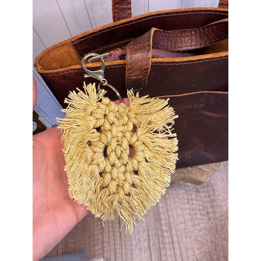 Tan Macrame Feather Bag Charm Macrame Boho Neutral Accessories Fast Ship