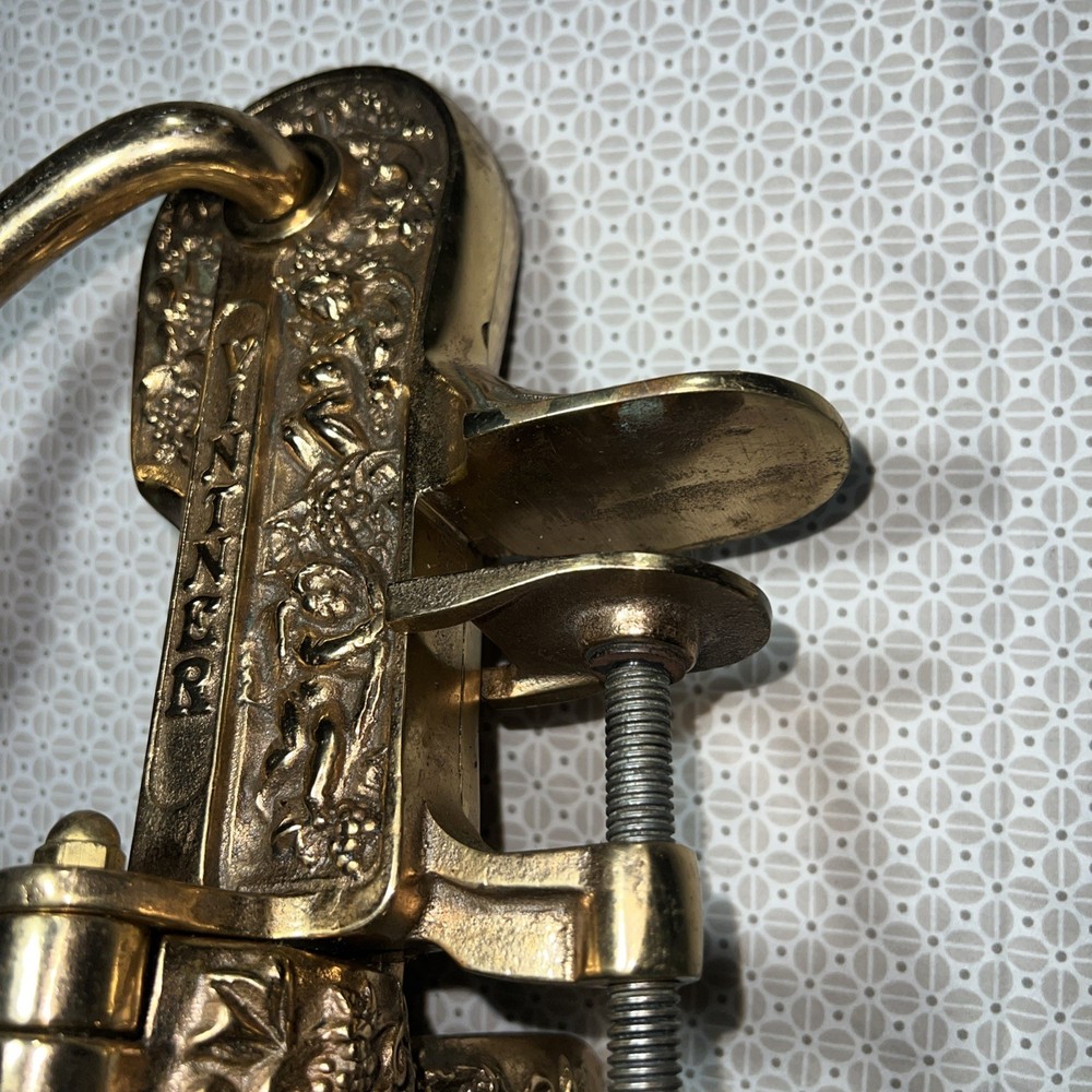 Vintner Brass Table Mount Corkscrew Cherub Design Flawless Condition VINTAGE
