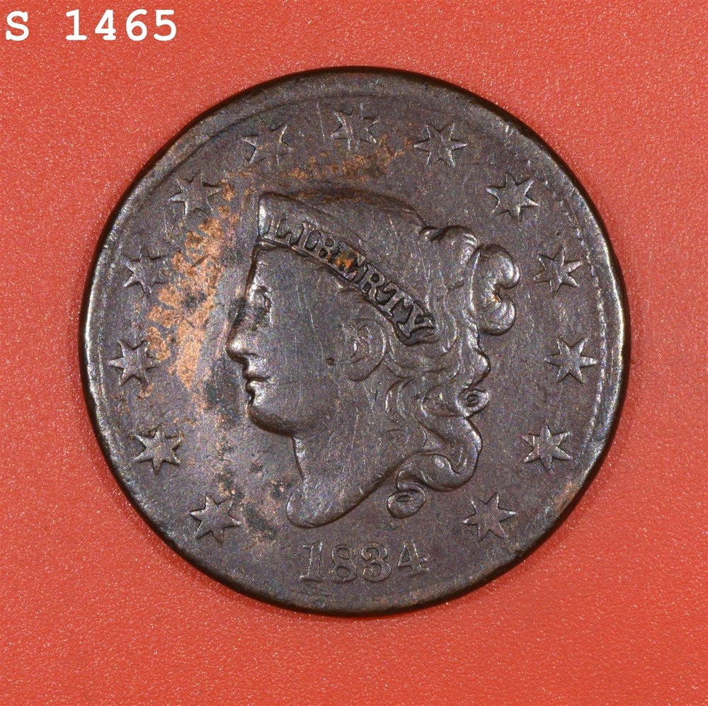 1834 "Sm.8" Coronet Head Large Cent "F"