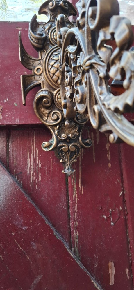 Victorian pair brass ornate scrolled wall candle sconces