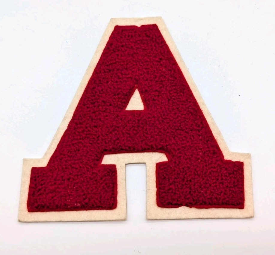 Vintage Letterman Letter Patch "A" Crimson Red Cream Jacket Chenille Felt