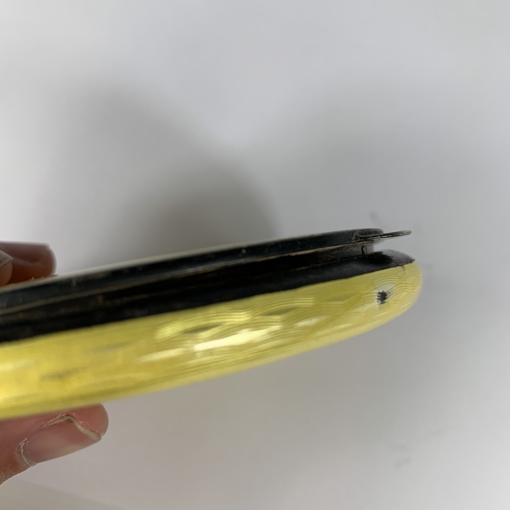 Fine Quality German Solid “935” Silver Yellow Guilloche Enamel Compact 10.5cm