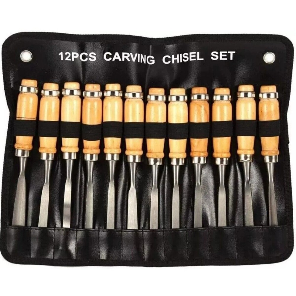 12 Piece Wood Carving Hand Chisel Tool Set Professional Woodworking Gouges Steel