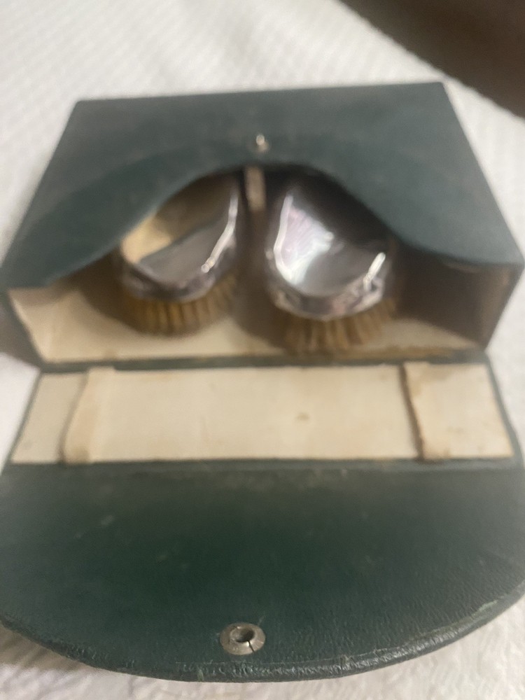 Pair Sterling Silver Brush Set - Marked Sterling Old Monogram In Case