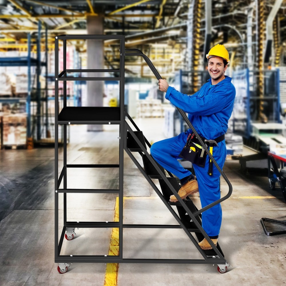 6Step Rolling Warehouse Step Ladder Rolling Stair &Wheel Movable Platform Ladder