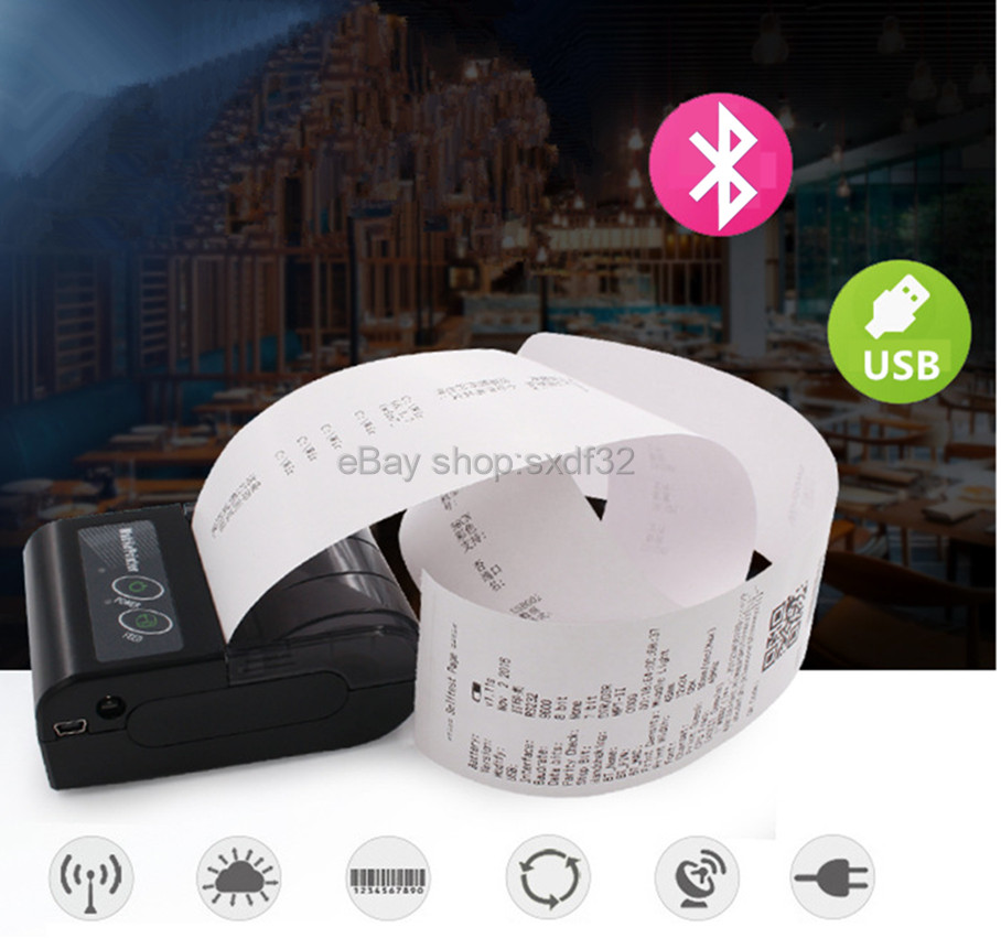 58mm Bluetooth Thermal Receipt For Printer Android IOS Windows Port POS Portable