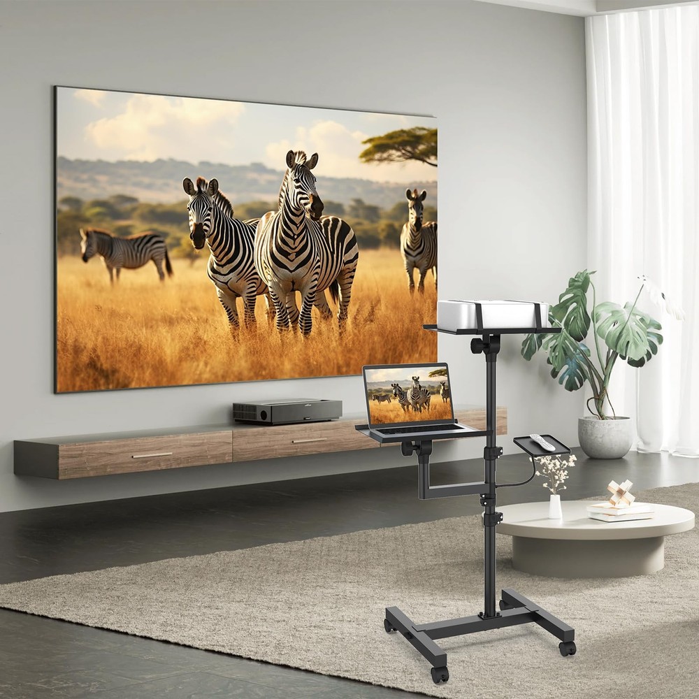 GSOW 2-Shelf Mobile Projector, Laptop Stand, Rolling, Adjustable Height