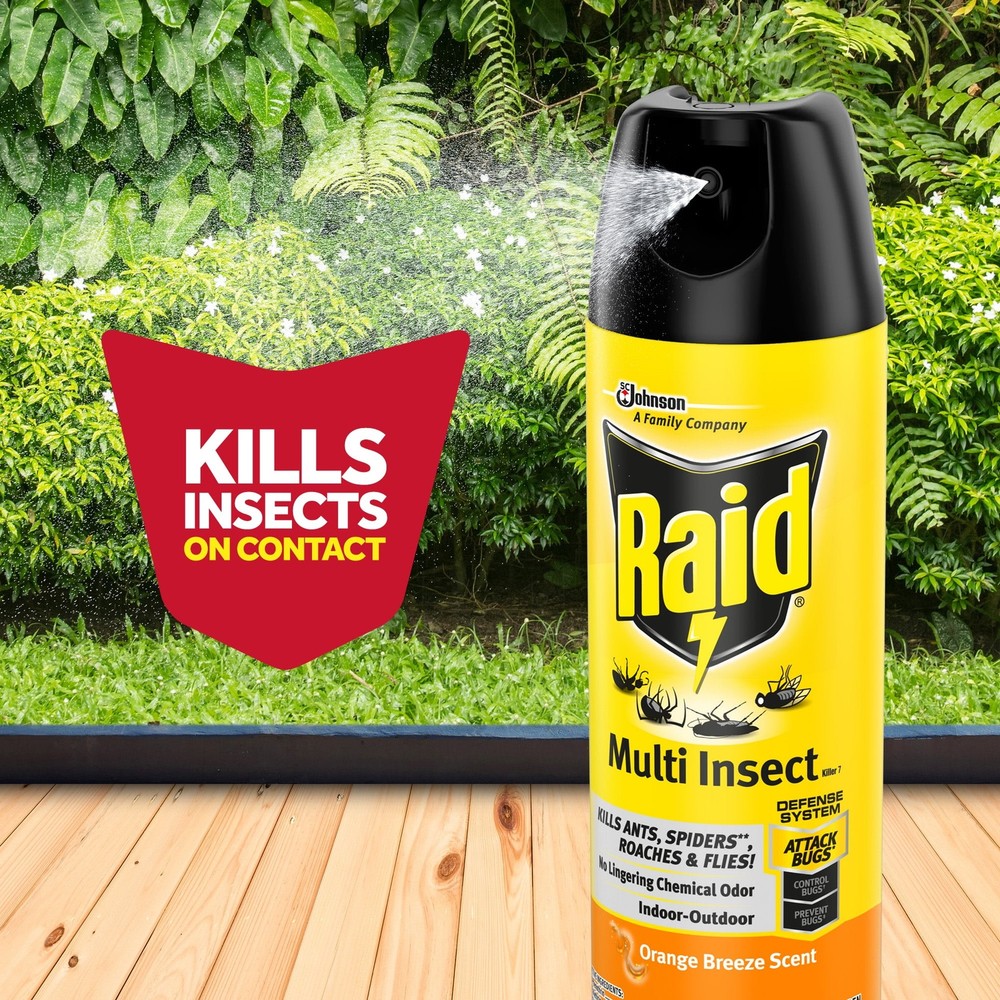 3 pack) Raid Multi Insect Killer 7, Bug Killer Spray, Orange Breeze Scent, 15 oz