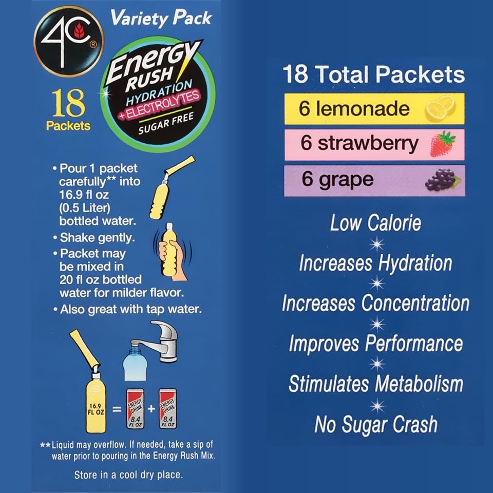 Energy Rush Electrolyte Powder Sticks Variety Pack 18 Count