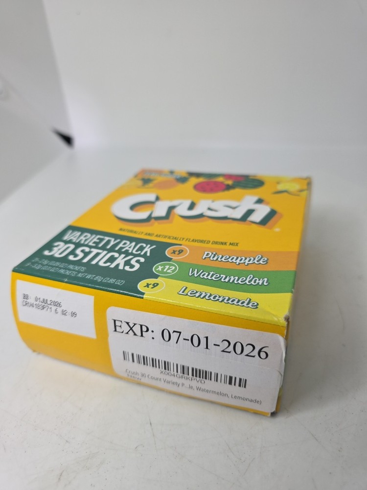 CRUSH Water Enhancer Pack 30 Sticks - Zero Sugar Pineapple/Watermelon &Lemonade