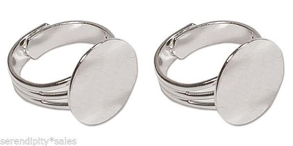 6 SILVER PLATED Adjustable RING BLANKS 16mm pad ~ NICE Sturdy Wide Band