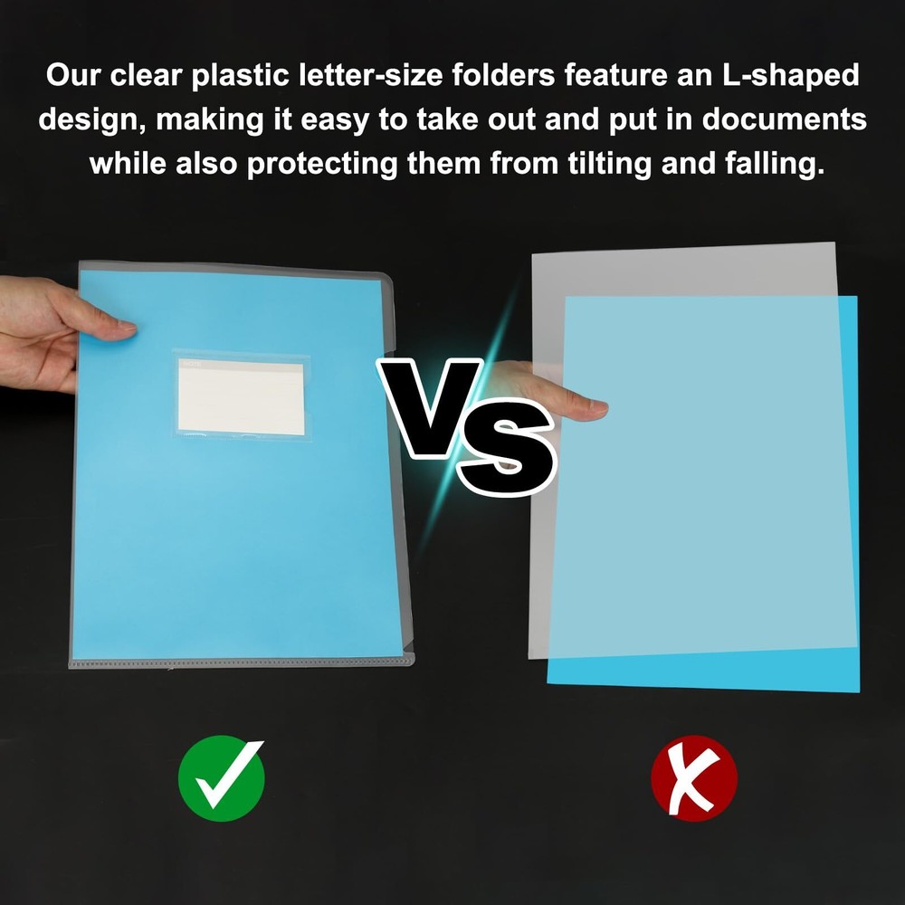 24 Pack L-Type Plastic Folders Letter Size Clear Folders for Documents Paper ...