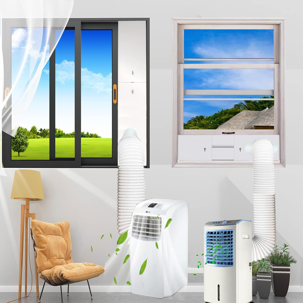 Portable AC Window Vent Kit, Adjustable Vertical/Horizontal Sliding Window Kit P