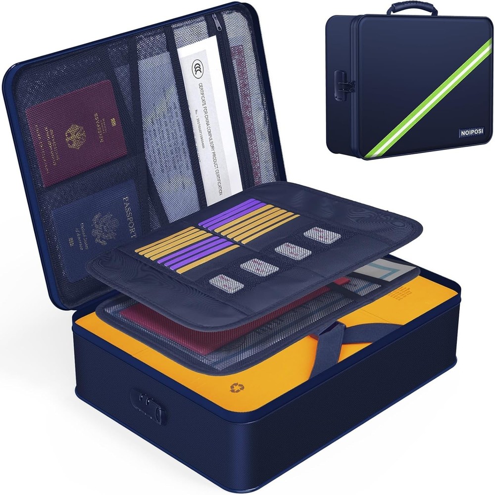 Fireproof Document Organizer - 5200°F, Waterproof, Secure Lock, Blue