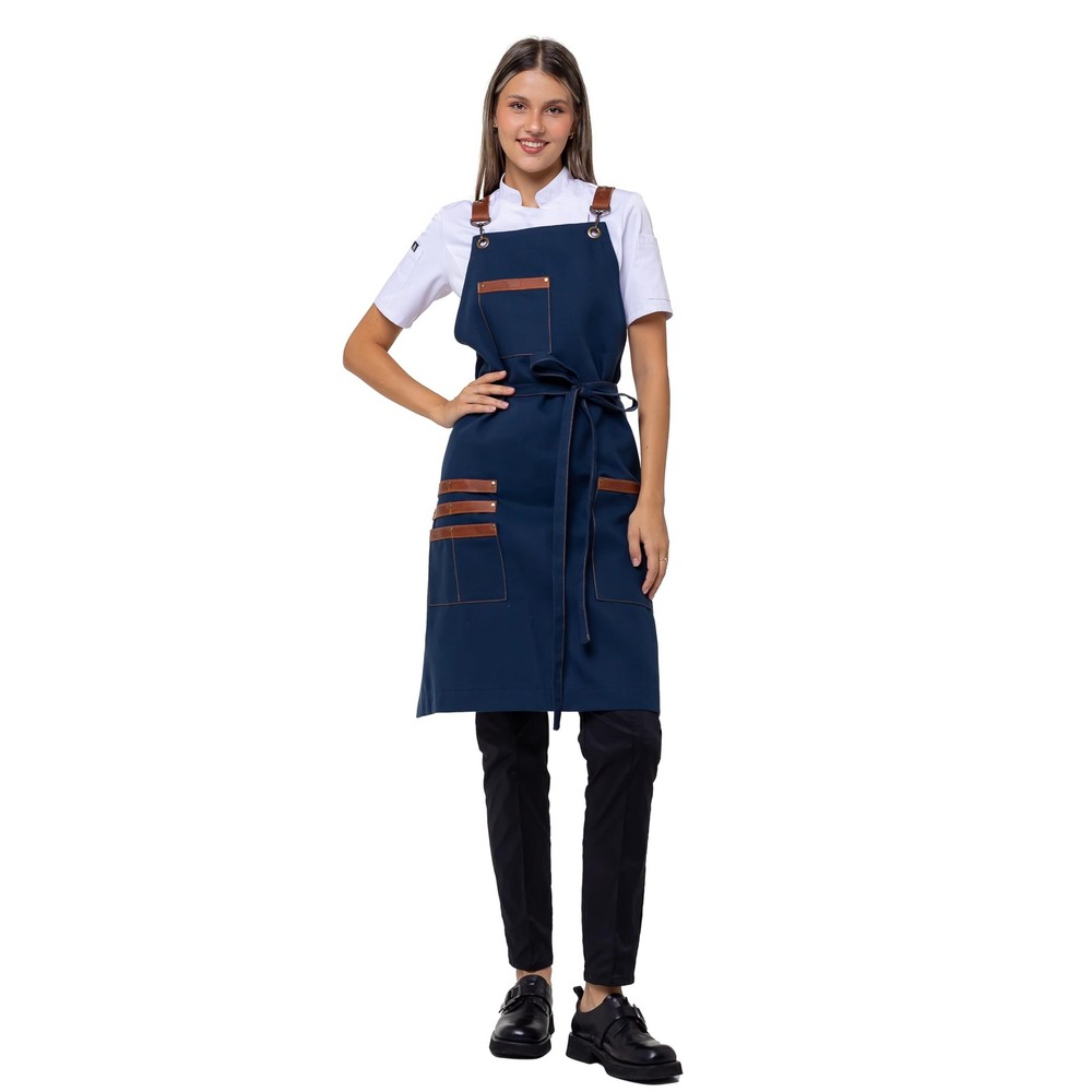 Unisex Western Bib Apron with Leather Straps One Size Blue