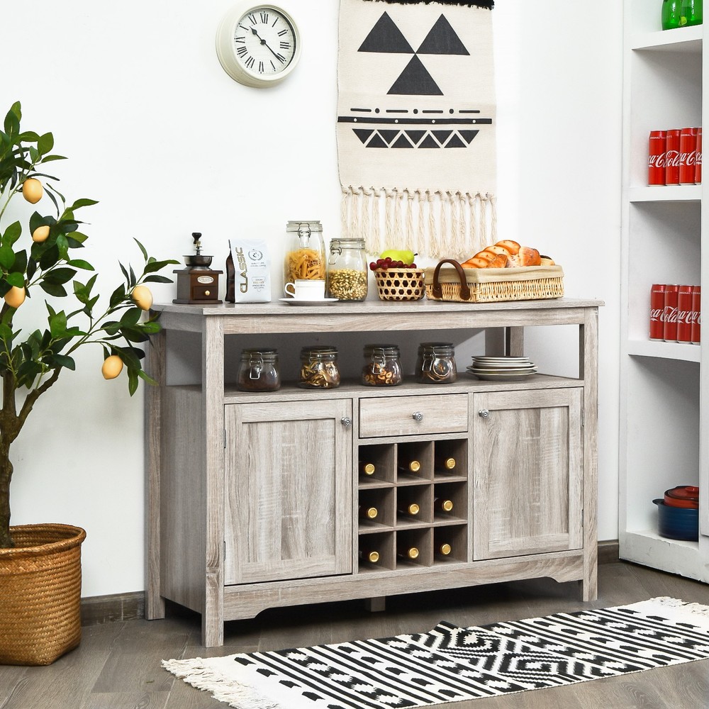 Buffet Server Sideboard Wine Cabinet Console Table Dining Room Shelf Grey
