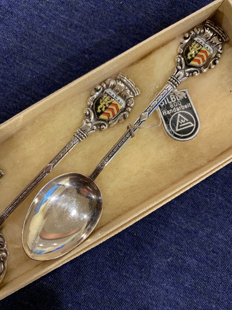 Coin Silver Hanau Souvenir Spoon Set In Box