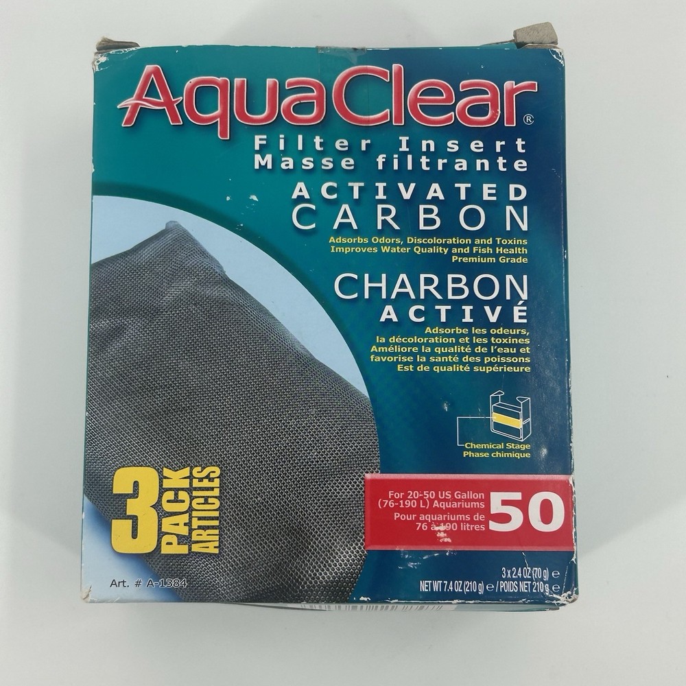 Aquarium Activated Carbon Filter Inserts Size 50 3 count AquaClear Fast Shipping