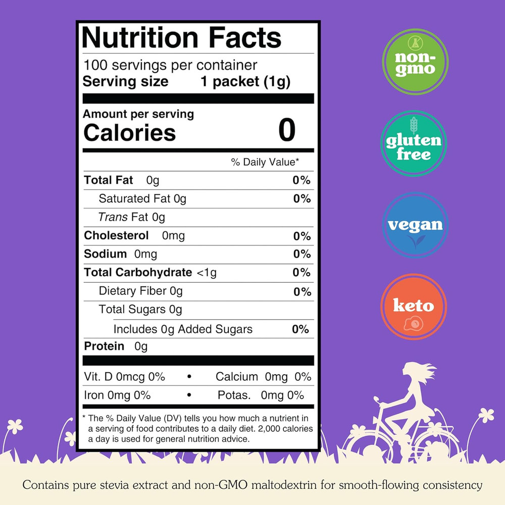 White Stevia Powder Packets, Single-Serve, Zero Calorie Sugar Substitute, 100 Co