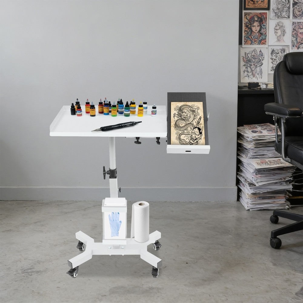 Versatile Rolling Tool Tray Cart Adjustable Tray Cart w/ Rotatable Table Station