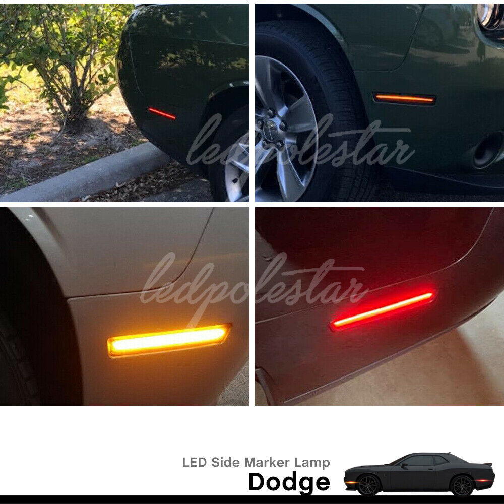 4PCS Smoked Lens LED Front&Rear Sidemarker Lights For 2015-2023 Dodge Challenger