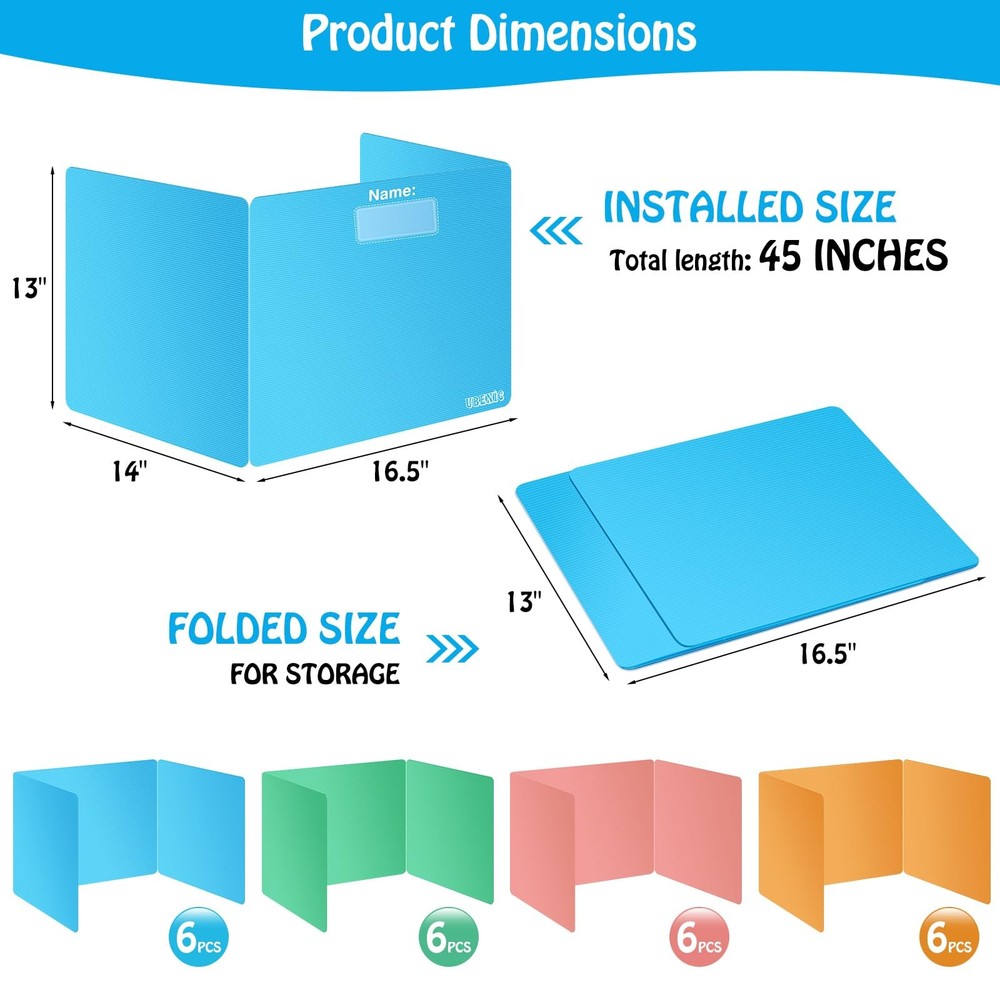 Colorful 24-Pack Desk Dividers for Students, Durable Plastic Study Carrel Div...