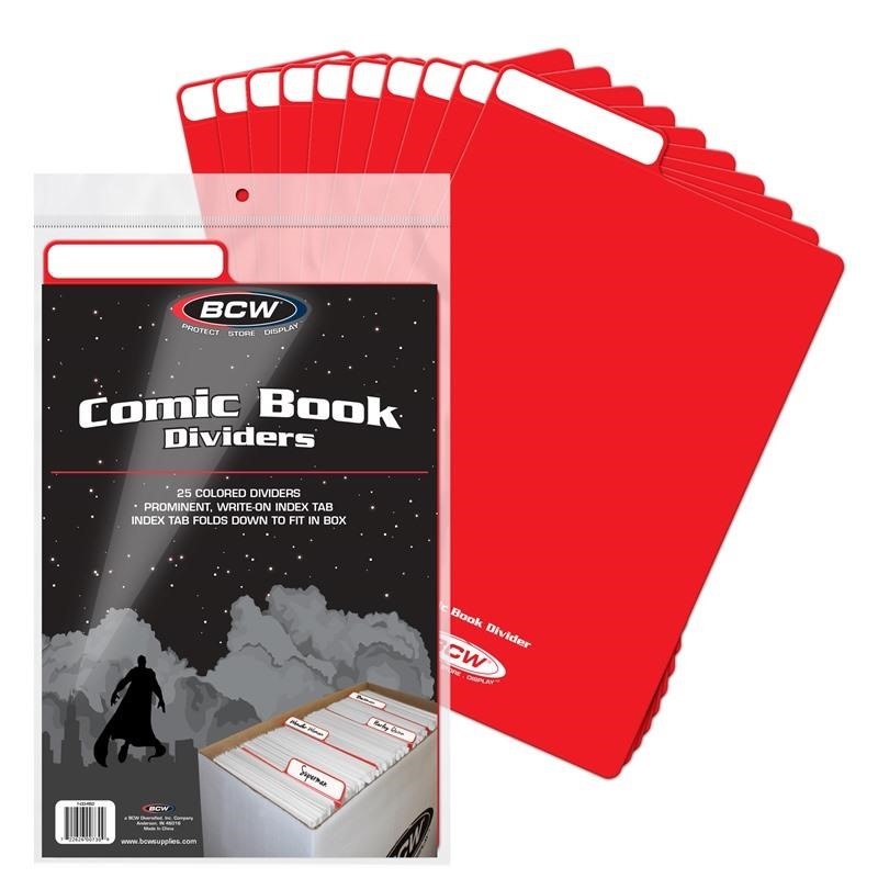 25 BCW Red Comic Book Plastic Dividers With Folding Write On Tab Free Shipping