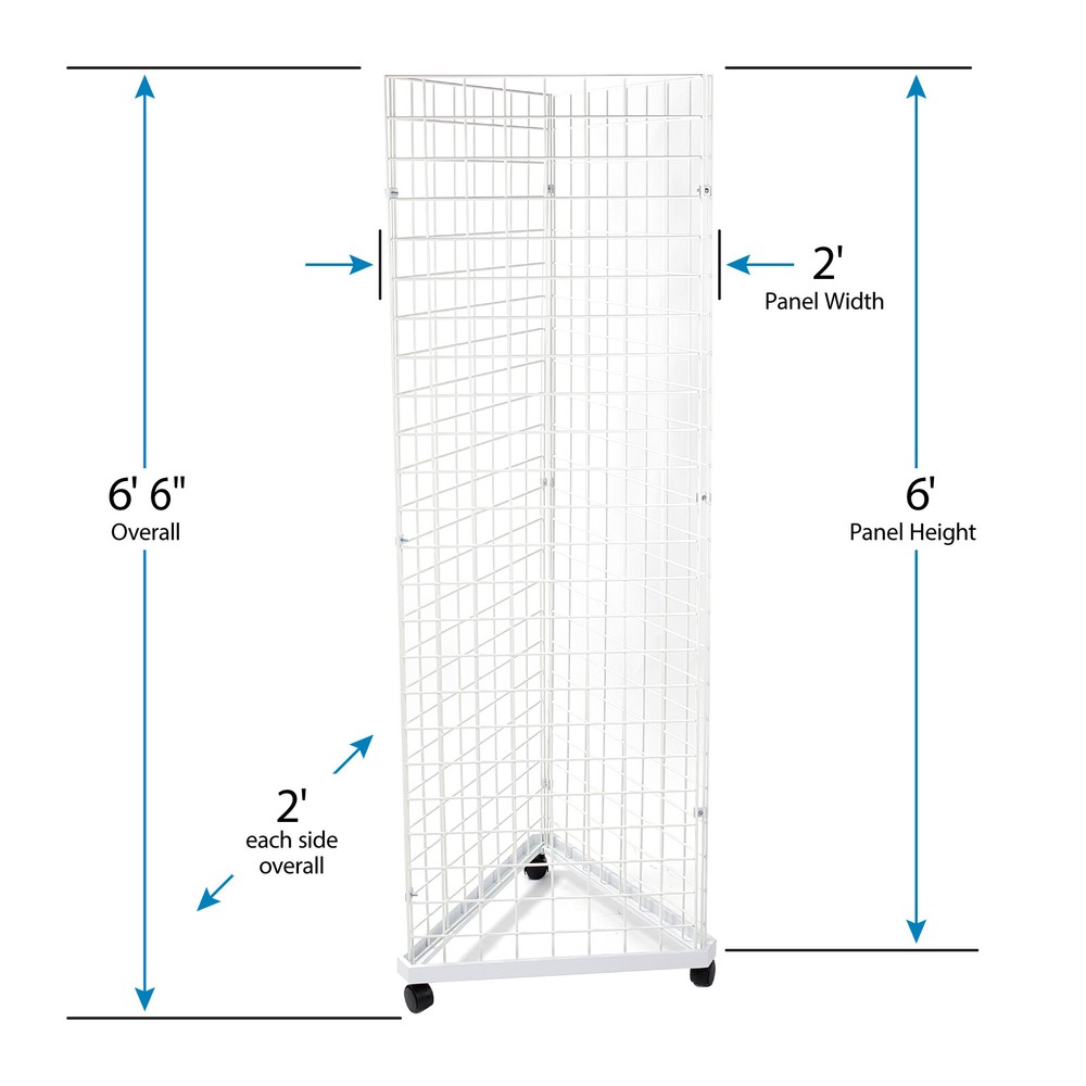 White Triangle Wire Grid Tower with Base and Casters