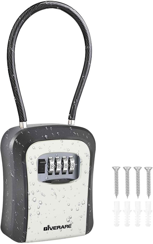 Key Lock Box, 4 Digits Combination Lockbox, Resettable Wall Mount Waterproof Out