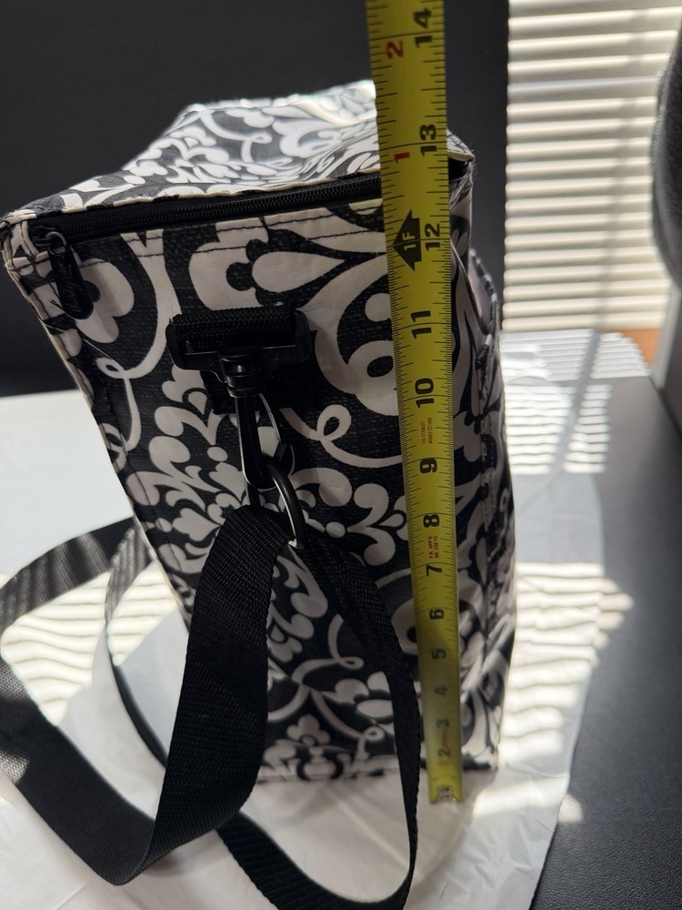 Thirty-One Insulated Backpack Cooler Black White Floral Shoulder Strap