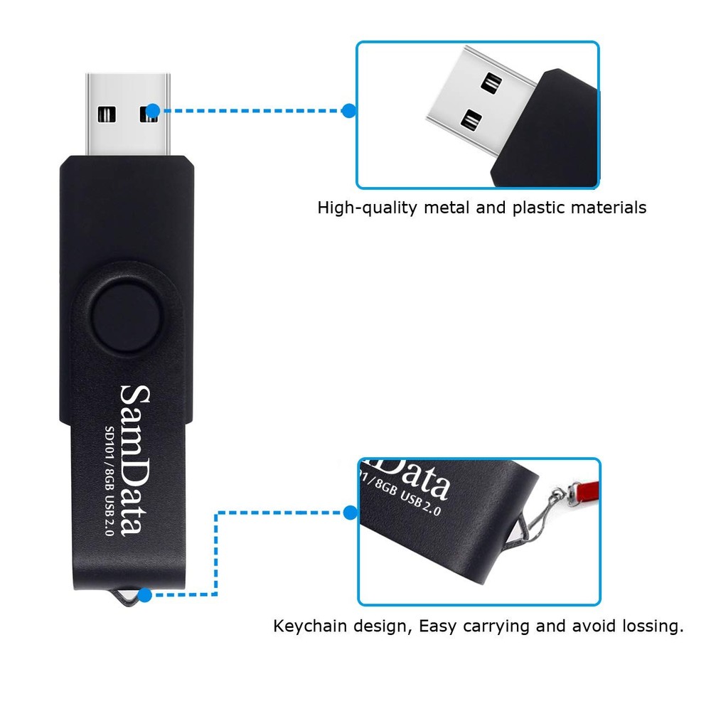 SamData 8GB USB Flash Drives 2 Pack Thumb Memory 8GB, Black 8GB*2