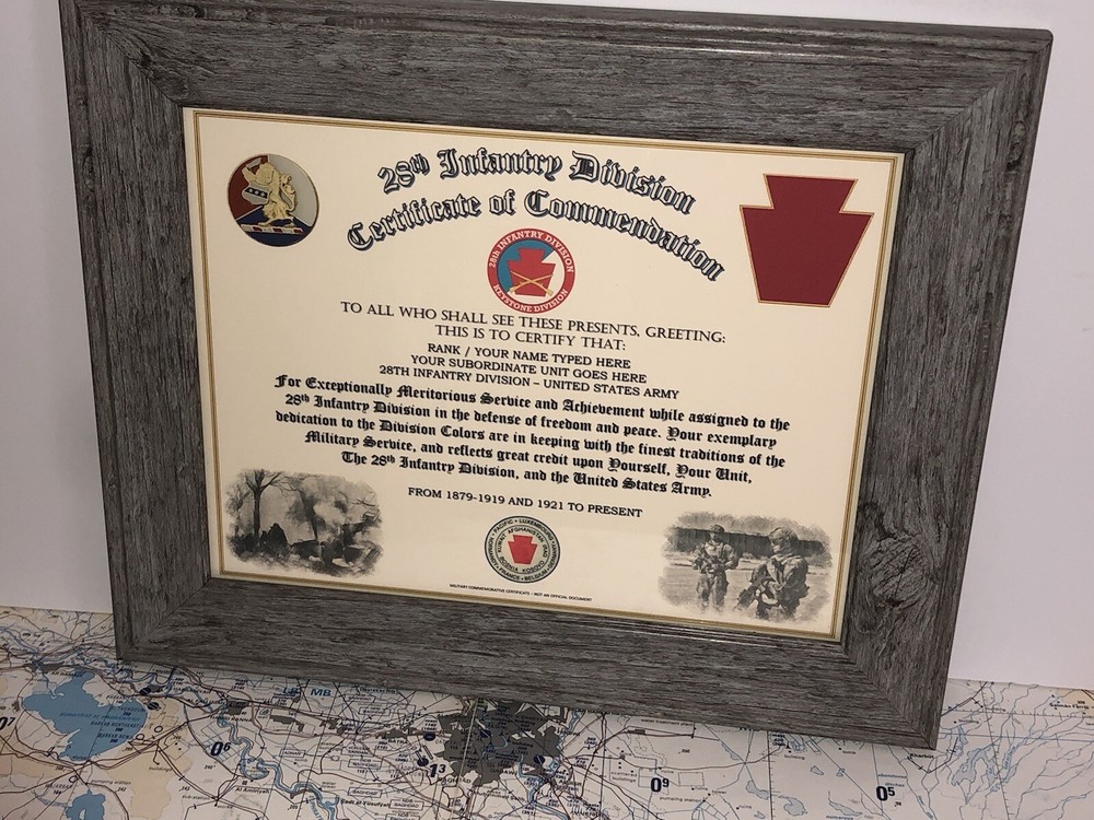 28TH INFANTRY DIVISION / COMMEMORATIVE - CERTIFICATE OF COMMENDATION