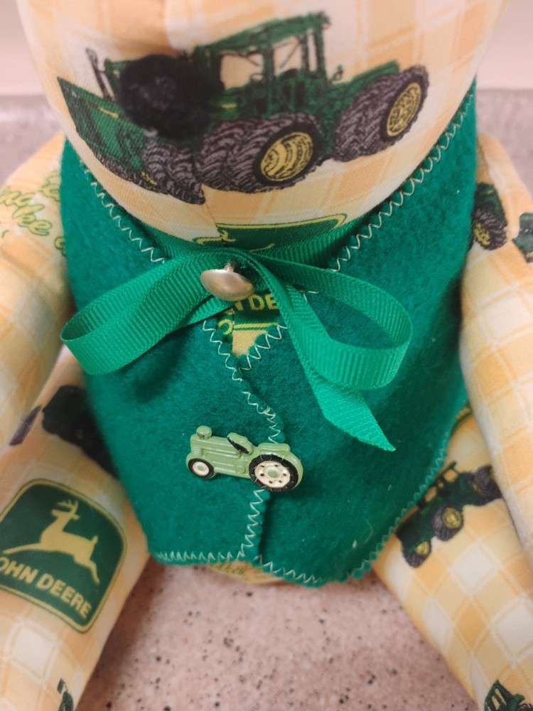 John Deere 14" Poseable Teddy Bear Handmade Nothing Runs Like a Deere Yellow
