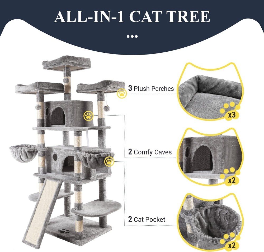 68 Inches Cat Tree/Scratching Post/Light Grey
