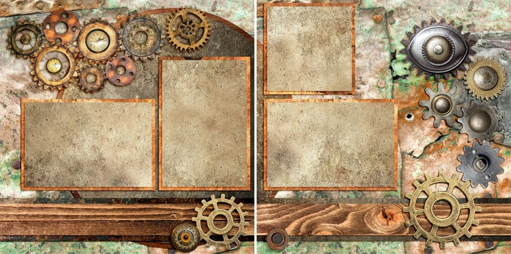 Steampunk 4 - 2 Premade Scrapbook Pages - EZ Layout 3716