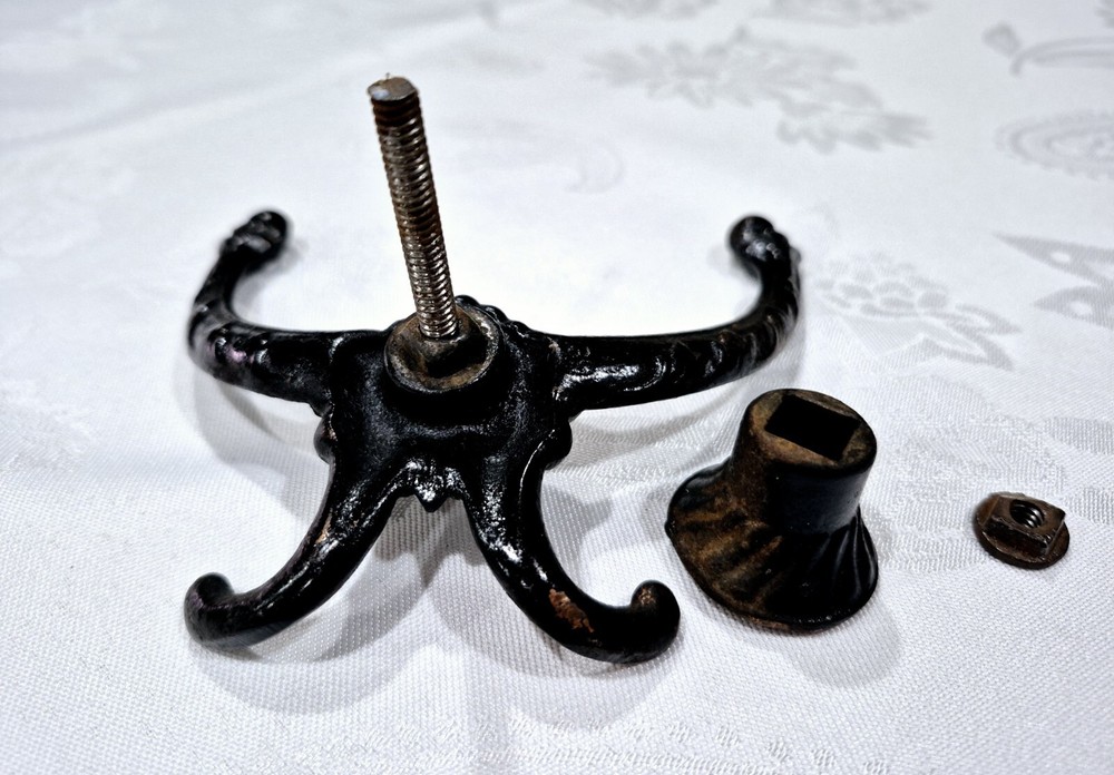 Antique Hall Tree Coat Hook Black Cast Iron + Copper Original Back Base Hardware