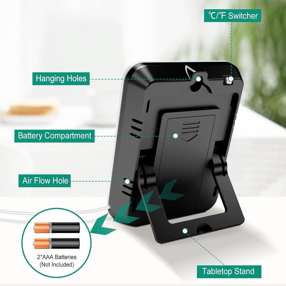 Digital LCD Thermometer for Home and Office - Wired, Waterproof, Compact Design