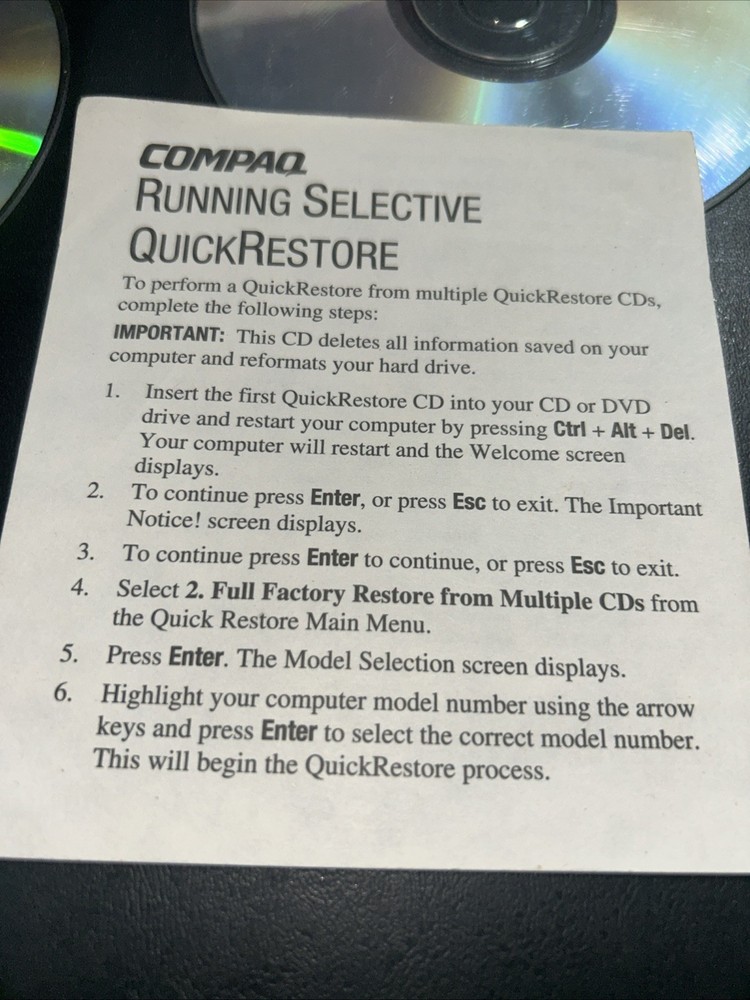 Compaq Presario Quick Restore Disc #1 & 2 (1999) PC Computer CD-ROM