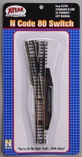 Atlas Code 80 #6 Switch Manual LH Black - N Scale Nickel Silver Model Train