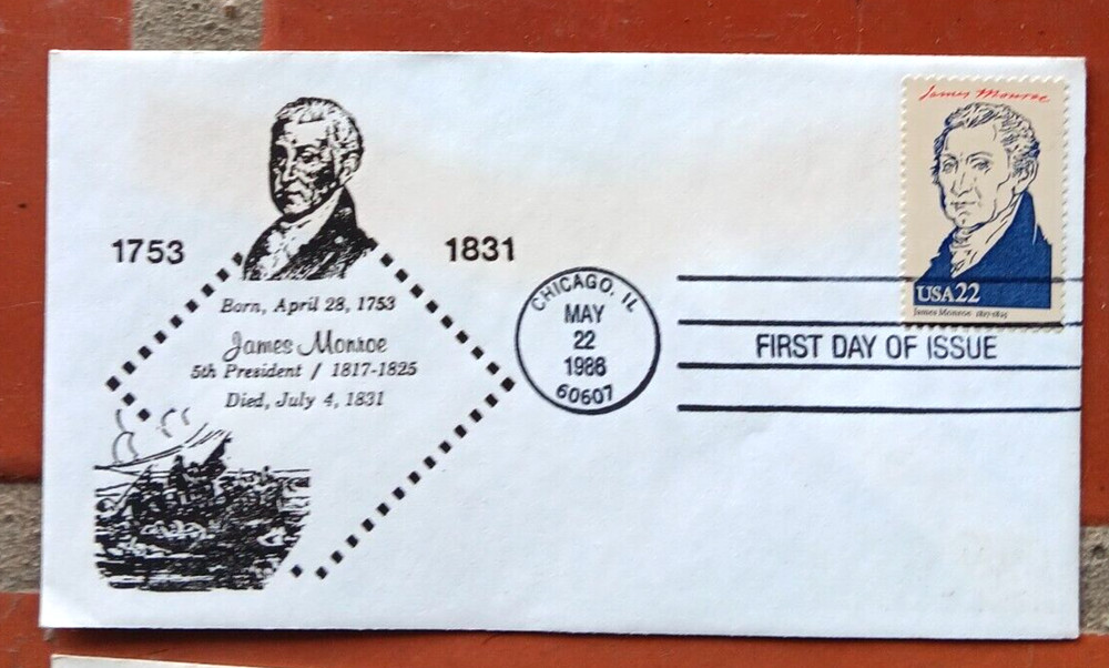 PRESIDENT JAMES MONROE    UNKNOWN CACHET 1986 FDC VF UNADDR