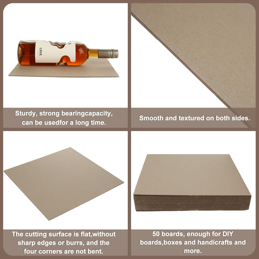 50 Pack Book Board 12 X12" 80PT Thick Grey Chipboard Sheet 2Mm Bookbinding Heavy