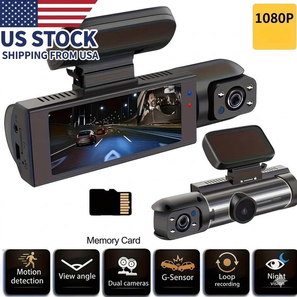 1080P Dual Dash Cam Front & Inside Car Camera IR Night Vision Loop Recording DVR
