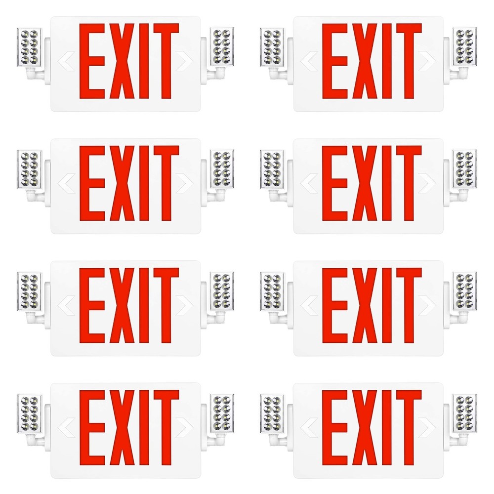UL Listed- 8 Packs  Red Exit Sign Combo  with Exit Lighting Battery Backup Set.